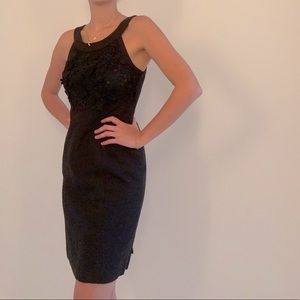 Anthropologie Black Dress with Flower Detail Top